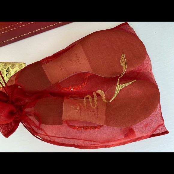 Rene Caovilla Fine Beaded Gold Heeled Thong Sandal - Picture 6 of 15